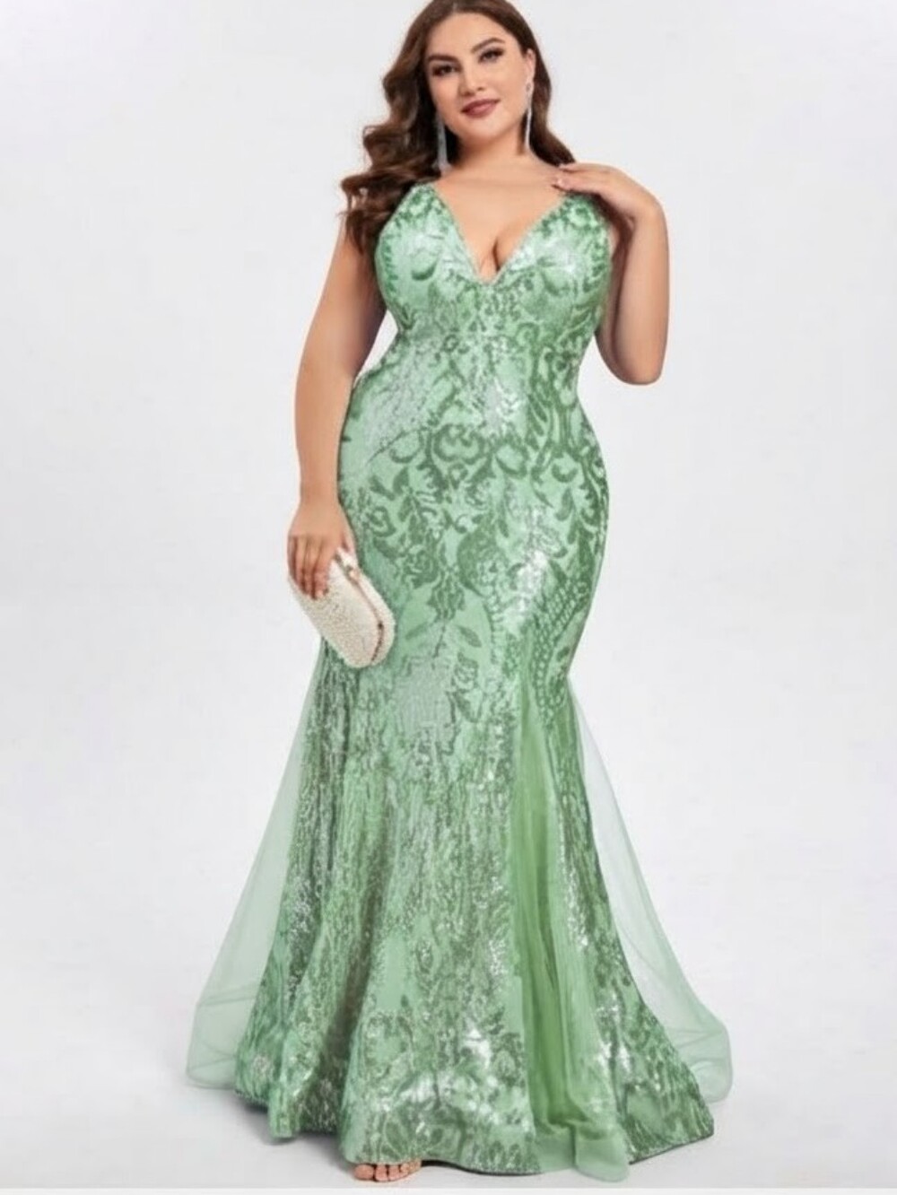 Sparkling Mint Green Sequin Mermaid Gown